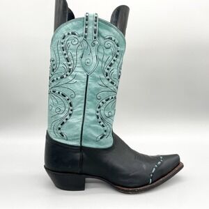 Tony Lama VF3022 Womens 9.5 B Black Turquoise Vaquero Western Cowboy Boots Boho